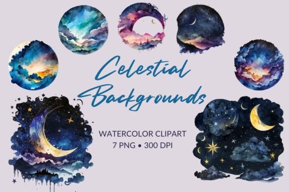 Celestial Watercolor Clipart Collection