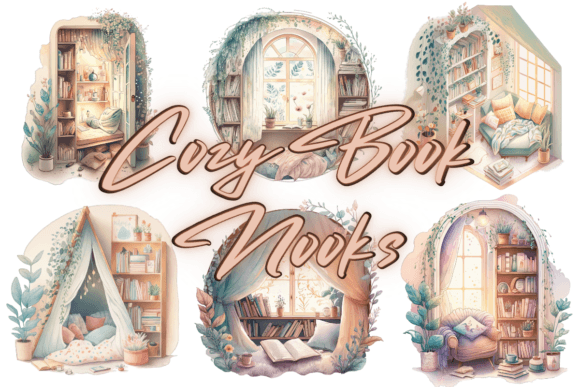 Cozy Book Nook Watercolor Clipart Bundle