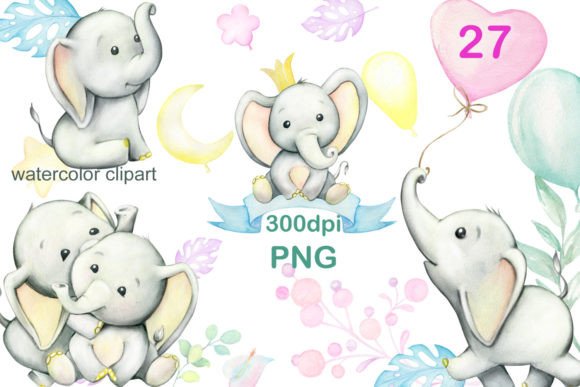 Cute Baby Elephant Watercolor Illustrations for Blog & Editorial Design