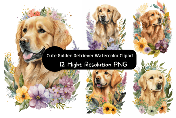Cute Golden Retriever Watercolor Clipart for Branding and Visual Storytelling