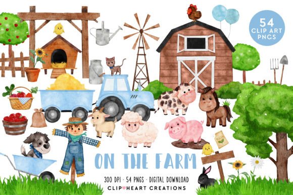 Farm Blue Barnyard Watercolor Clipart – A Fresh Illustration for Local Branding