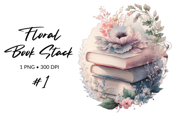 Floral Book Stack Watercolor Clipart for Bloggers and Digital Publishers