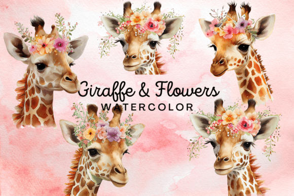 Floral Giraffe Watercolor Clipart: A Versatile Illustration for Crafters & Etsy Sellers