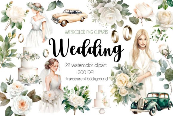 h1Wedding Watercolor Clipart Bundle PNG for Modern Branding Illustrations/h1