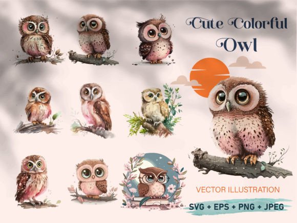 How Owls Birds Watercolor Clipart Vector Set Elevates Branding & Marketing Visuals