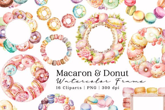 Macaron Donut Dessert Frame Watercolor: A Sweet Addition to Design Illustrations