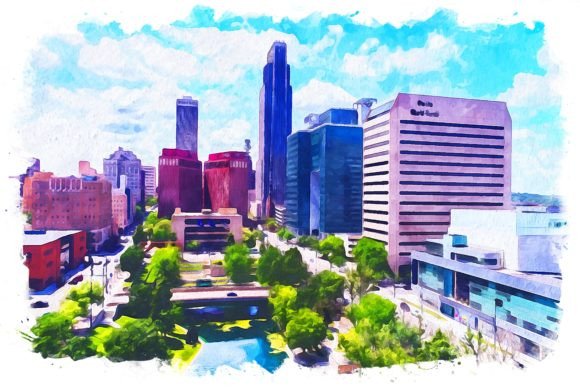 Omaha USA Splash Watercolor Illustrations: A Fresh Design Asset for Local Branding