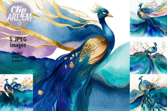 Peacock Wall Art Watercolor Illustrations Bring Artistic Elegance to Design Projects
