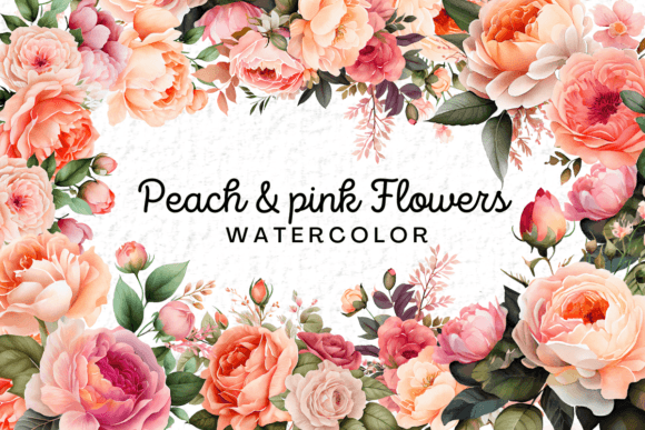 Pink Peach Flowers Watercolor Clipart