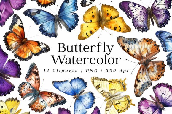 Realistic Butterfly Watercolor Cliparts for Editorial & Web Design
