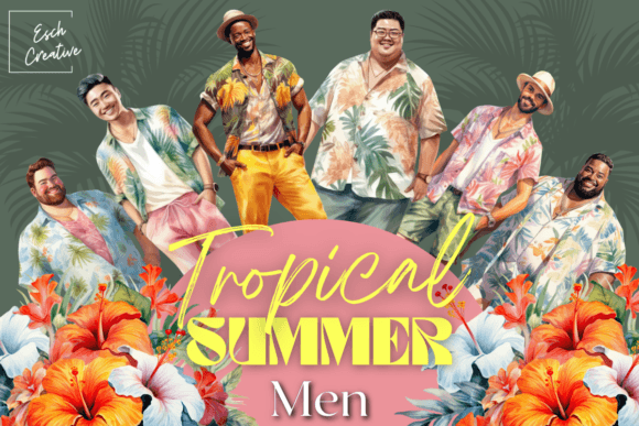 Tropical Summer Men Watercolor Bundle – Fresh Illustrations for Handmade Crafters