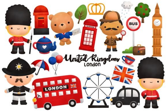 United Kingdom London Clipart Watercolor Review for Real Embroidery Use