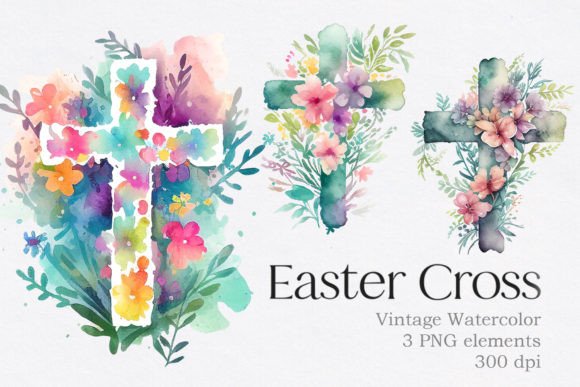 Vintage Watercolor Easter Cross Clipart for Handmade Crafters & Etsy Sellers