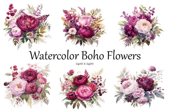 Watercolor Boho Flowers Illustrations for Blog & Editorial Design