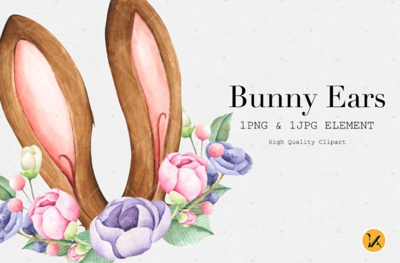 Watercolor Easter Bunny Ears Illustrations for Seasonal Branding
