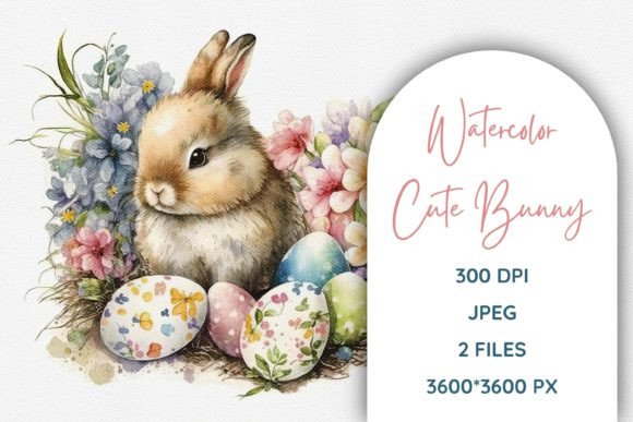 Watercolor Easter Egg Bunny Flower Illustrations for Seasonal Branding
