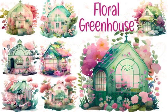 Watercolor Floral Greenhouse Clipart for Real Crafting & Handmade Business Use
