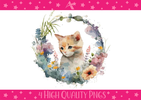 Watercolor Floral Kitten Illustrations – A Freebie Worth Testing for Etsy & Digital Sellers