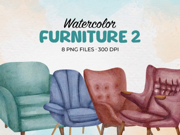 Watercolor Furniture 2 Clip Art & Illustrations for Crafters & Handmade Sellers