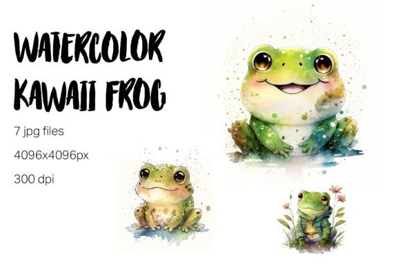 Watercolor Kawaii Frog Clipart: A Playful Illustration for Local Branding Projects