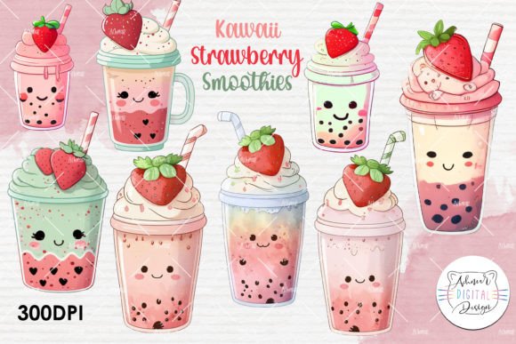 Watercolor Kawaii Strawberry Smoothies Illustrations: A Designer’s Review for Real Client Projects