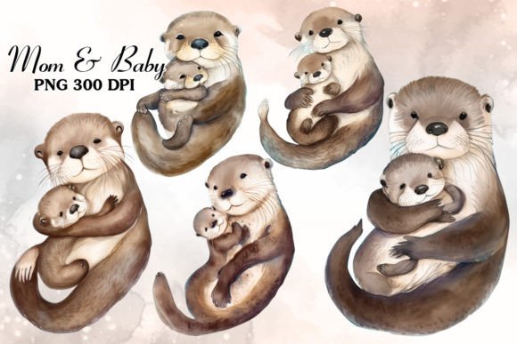 Watercolor Mom and Baby Otter Clipart for Crafters & Etsy Sellers