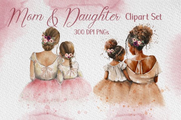 Watercolor Mom and Daughter Illustration Freebie for Crafters