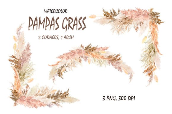 Watercolor Pampas Grass Boho Border PNG for Creative Sellers