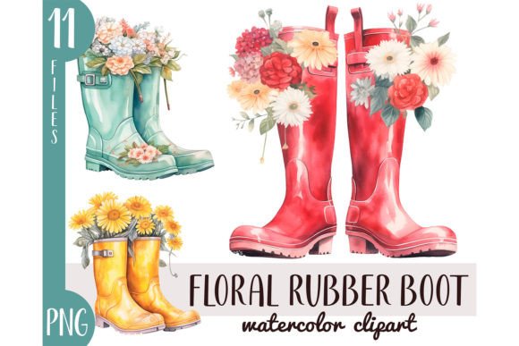 Watercolor Rubber Boots with Flowers PNG: A Fresh Illustration for Lifestyle Branding