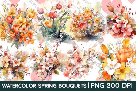 Watercolor Spring Bouquets Clipart for Real Crafting & Handmade Business Use