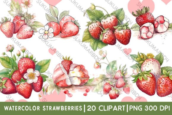 Watercolor Strawberries Clipart for Crafting & Handmade Business Use