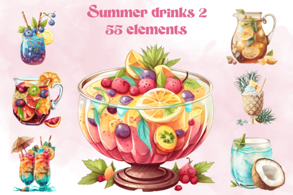 Watercolor Summer Drinks Illustrations: A Brand Designer’s Review for Local Business Use