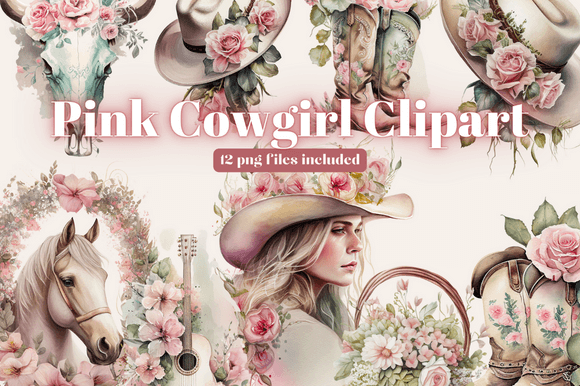 Watercolour Pastel Cowgirl Clipart for Branding & Creative Projects