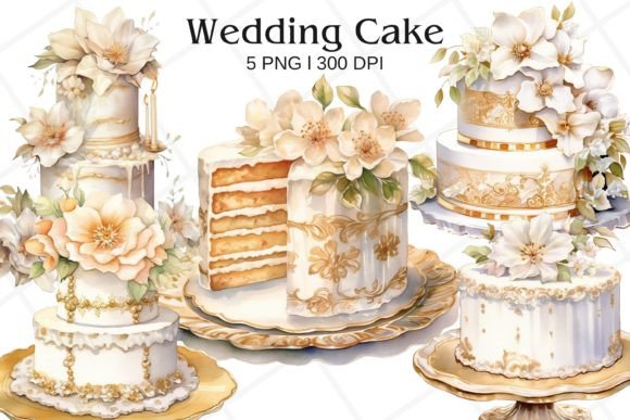 Wedding Cake Floral Watercolor Clipart for Etsy & Digital Product Sellers