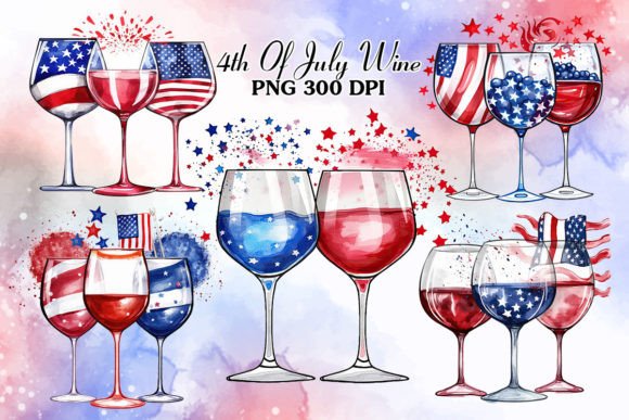 Wine Glasses 4th of July Watercolor Illustrations for Seasonal Blog Design