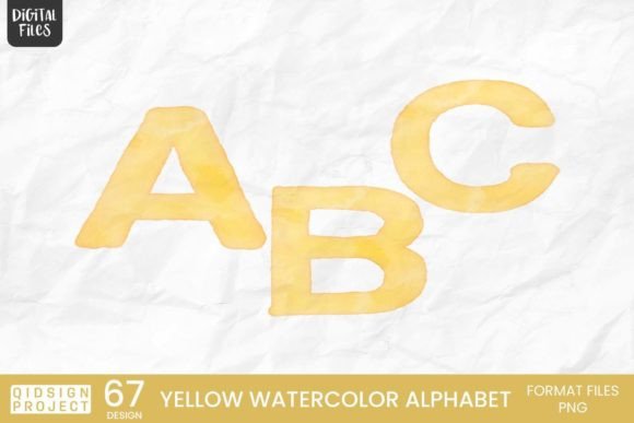 Yellow Watercolor Alphabet Illustrations for Handmade Craft Projects
